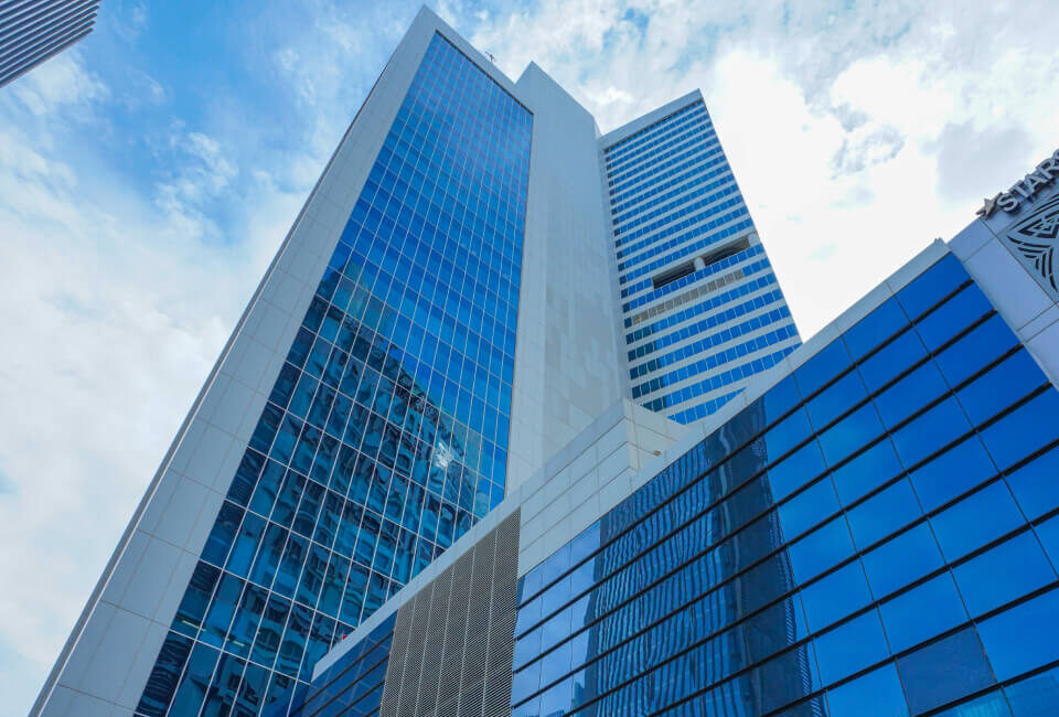 A blue and powerful office building in Burlington needing office furniture Burlington adores