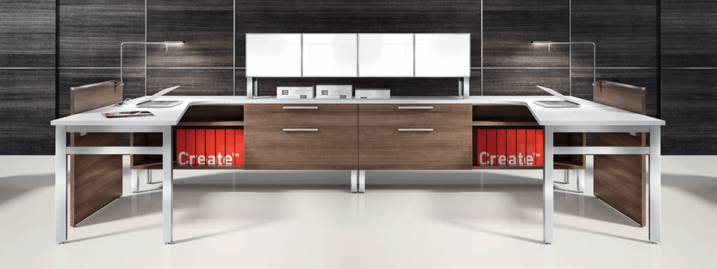 spread out and open desk by Three H, a canadian office furniture manufacturer 