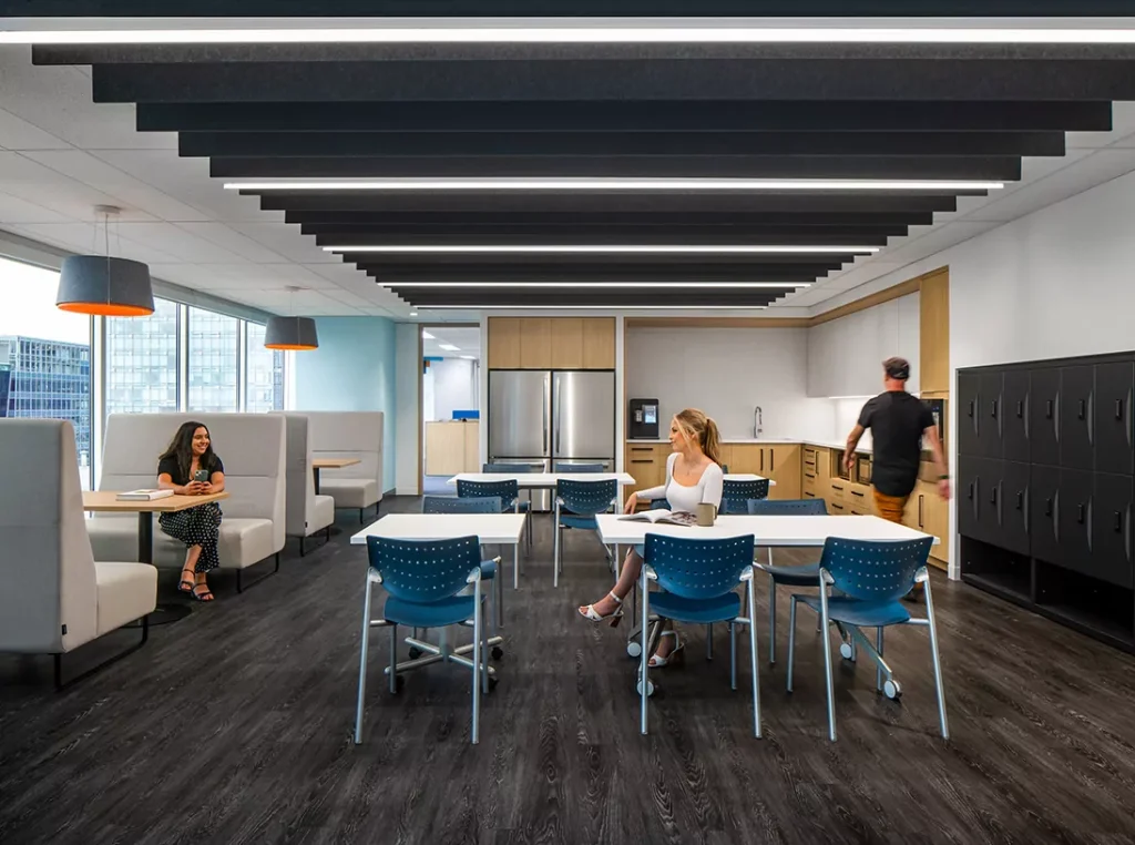 Collaborative breakout area and lounge space furnished with used office furniture Mississauga organizations rely on, planned and installed by The Office Shop