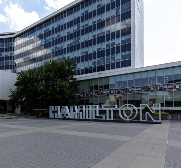 Close up of Hamilton Ontario sign outside city hall, representing The Office Shop's office furniture Hamilton Ontario service area