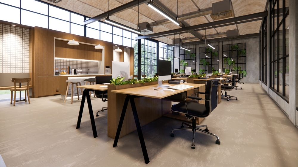 Contemporary workplace showcasing elegant office storage solutions with built in storage, filing cabinets, and streamlined office furniture.